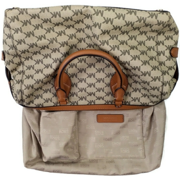 Michael Kors Grayson Large Convertible Satchel Bag MK Signature Logo PVC Natural - Picture 11 of 16